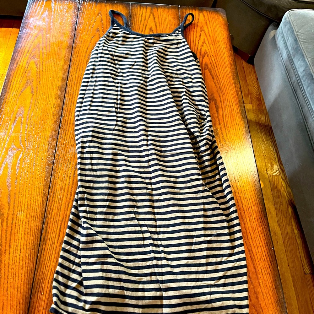 Olive green and black striped maternity dress